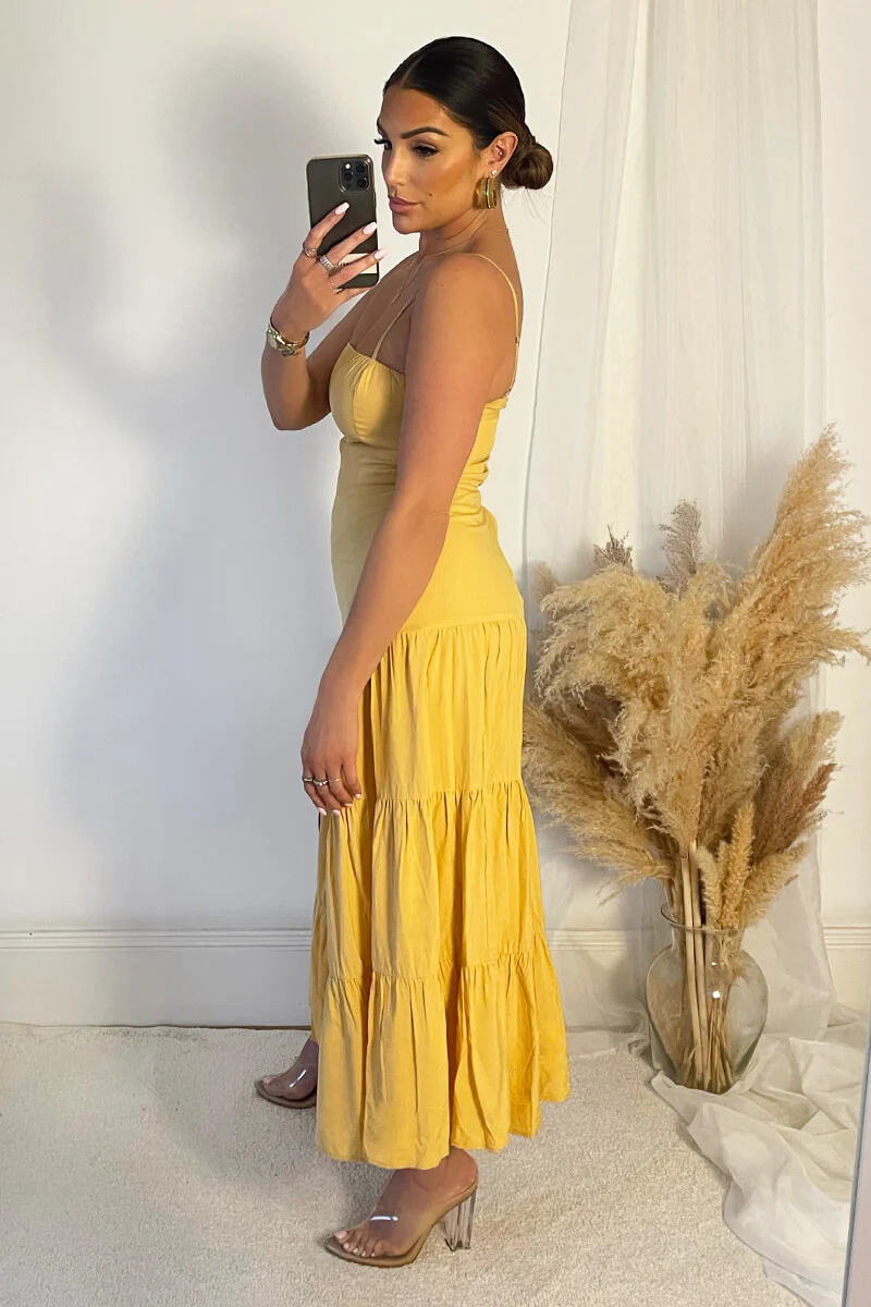 Yellow Strappy Smock Midi Dress - Image 4