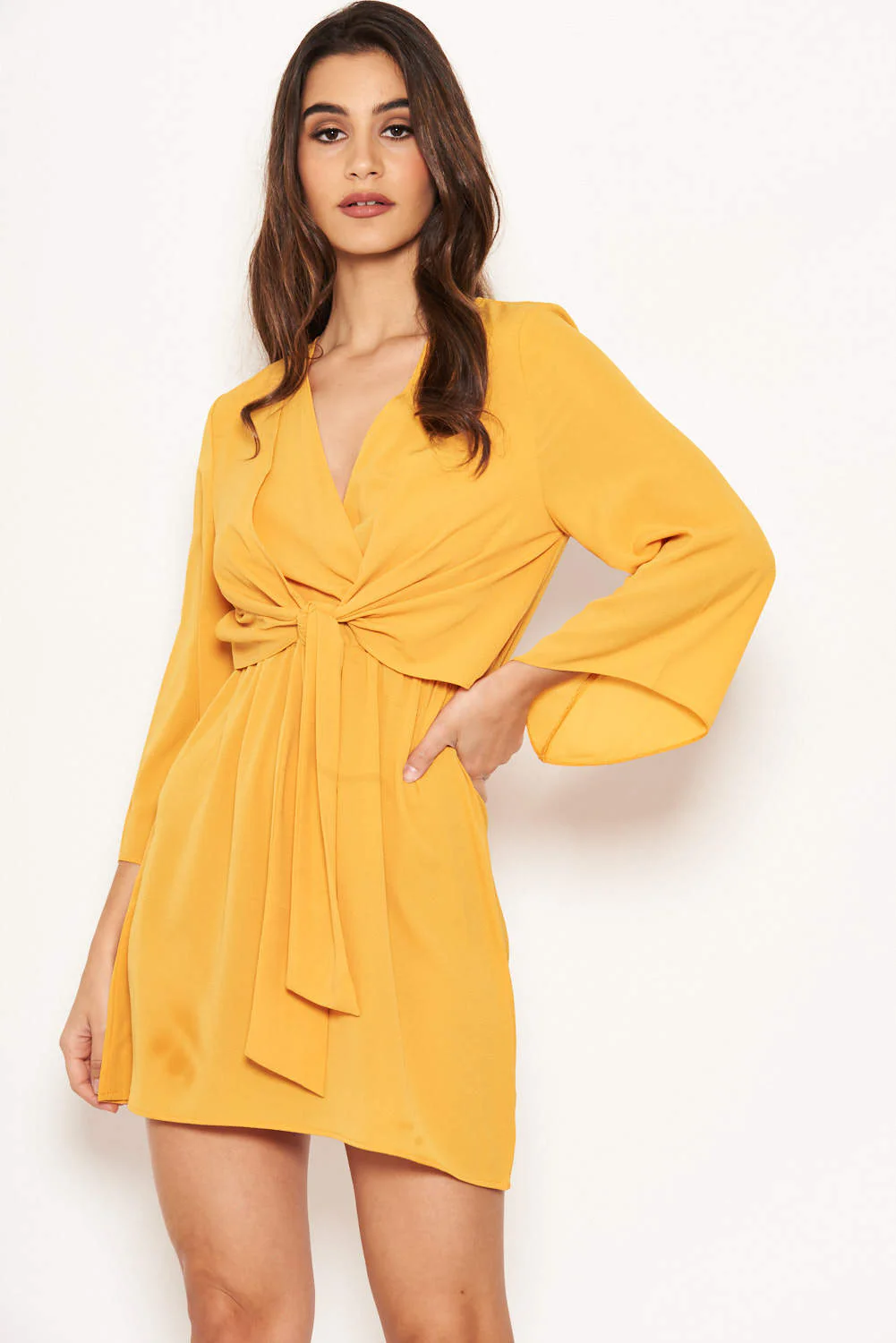 Yellow Tie Front Day Dress - Image 4