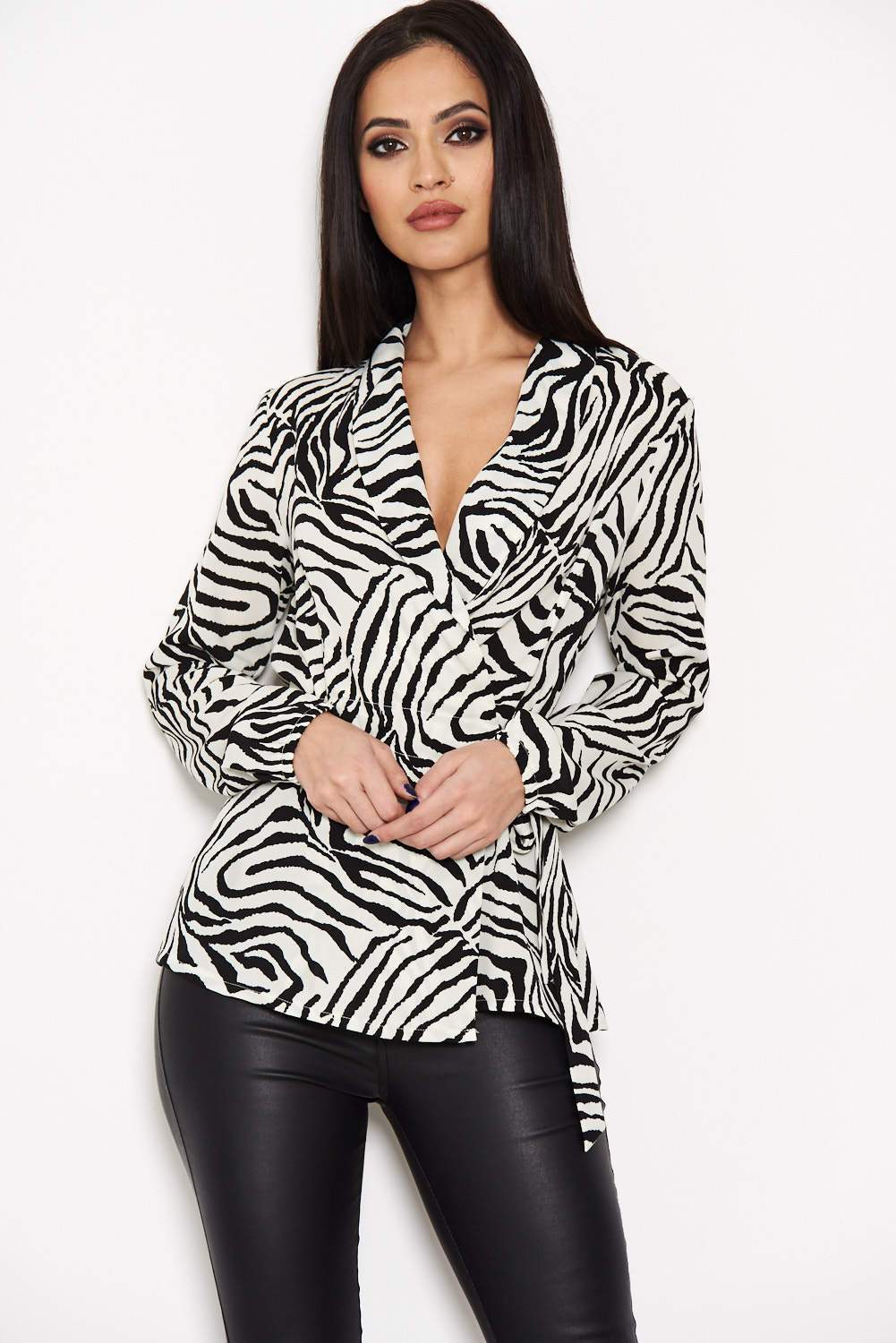 Zebra Printed Tie Waist Top - Image 4